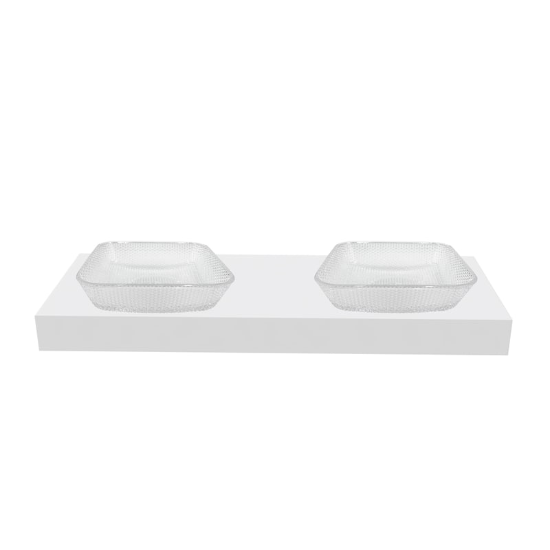 Decorative 16" Square Crystal Vessel Sinks With White Base - 60"Countertop - 16"Clear