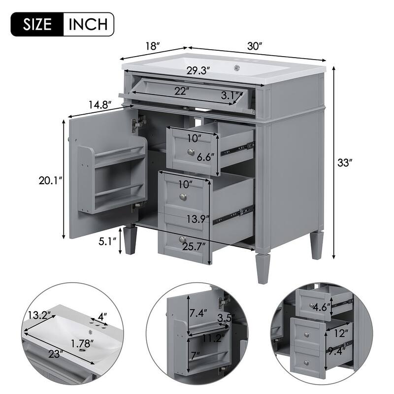 30'' Bathroom Vanity with Top Sink Set, Sink Bathroom Vanity