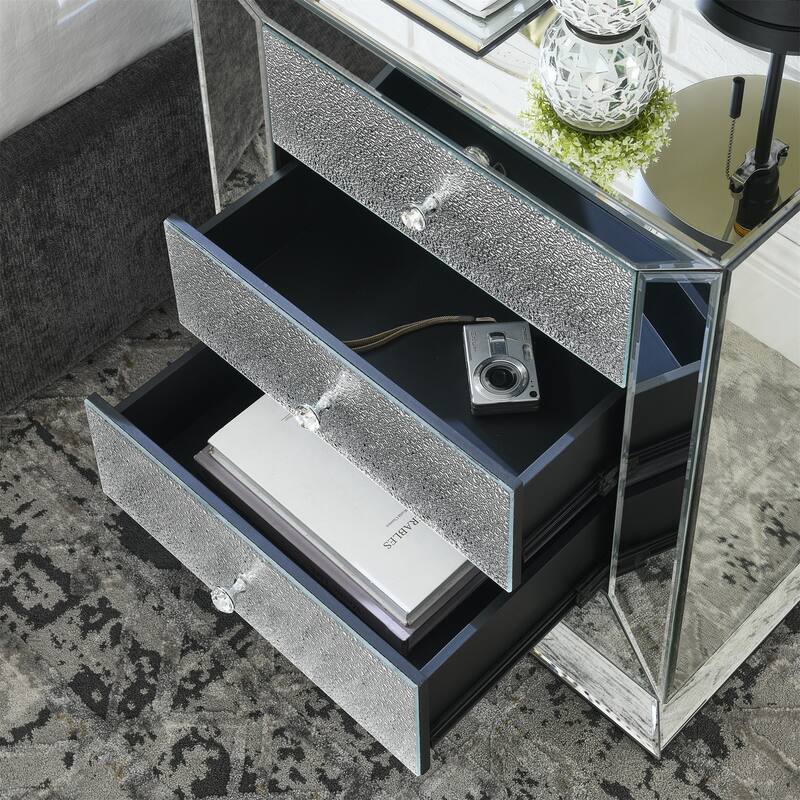 Modern 3-Drawers Nightstand with Mirrored Panel