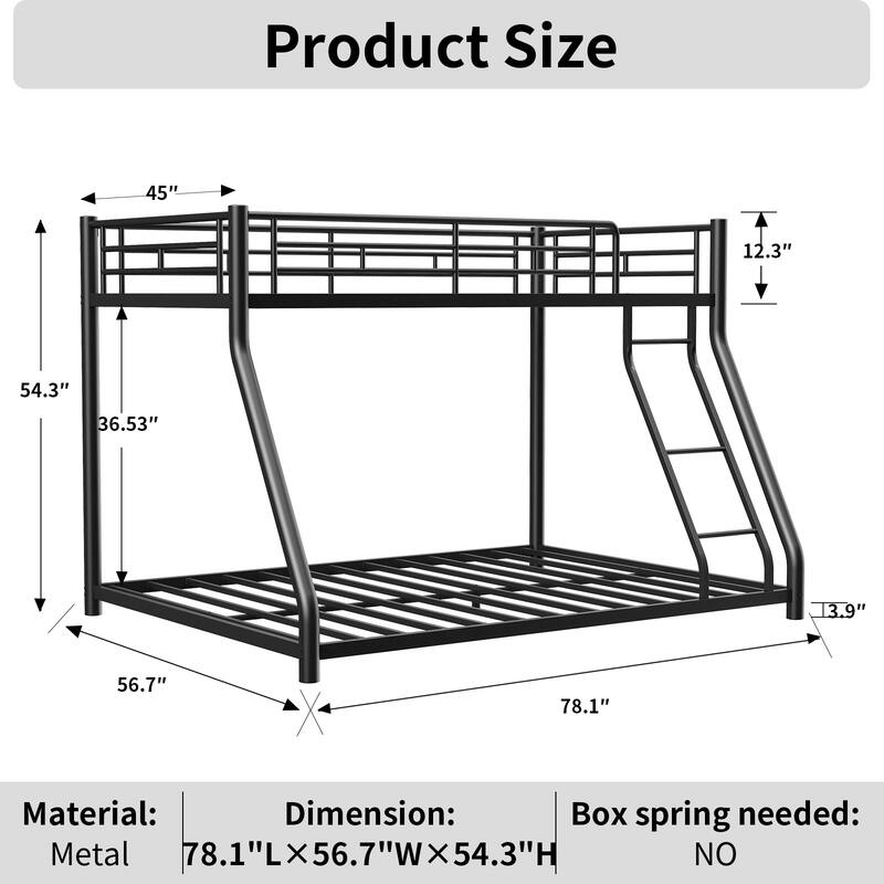 Twin Over Full Metal Bunk Bed with Ladder & Guardrail, Heavy Duty, Noise-Free Design for Teens & Adults