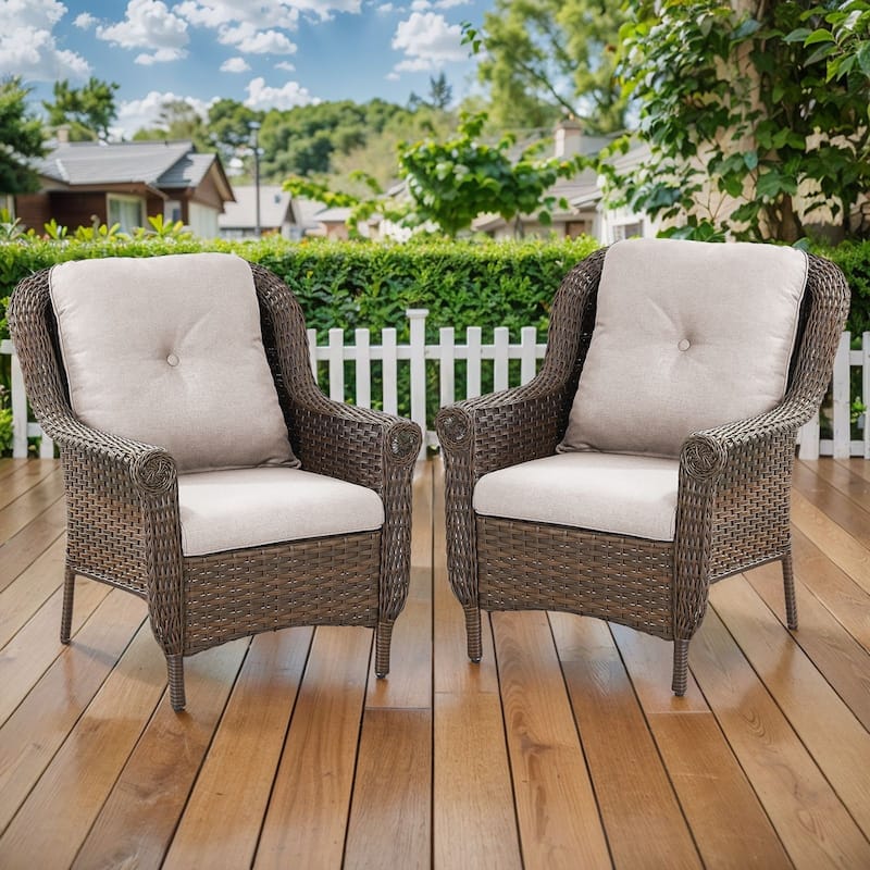 Gymojoy Outdoor Wicker Patio Chairs Set of 2 with Cushions - 2-Piece - Beige