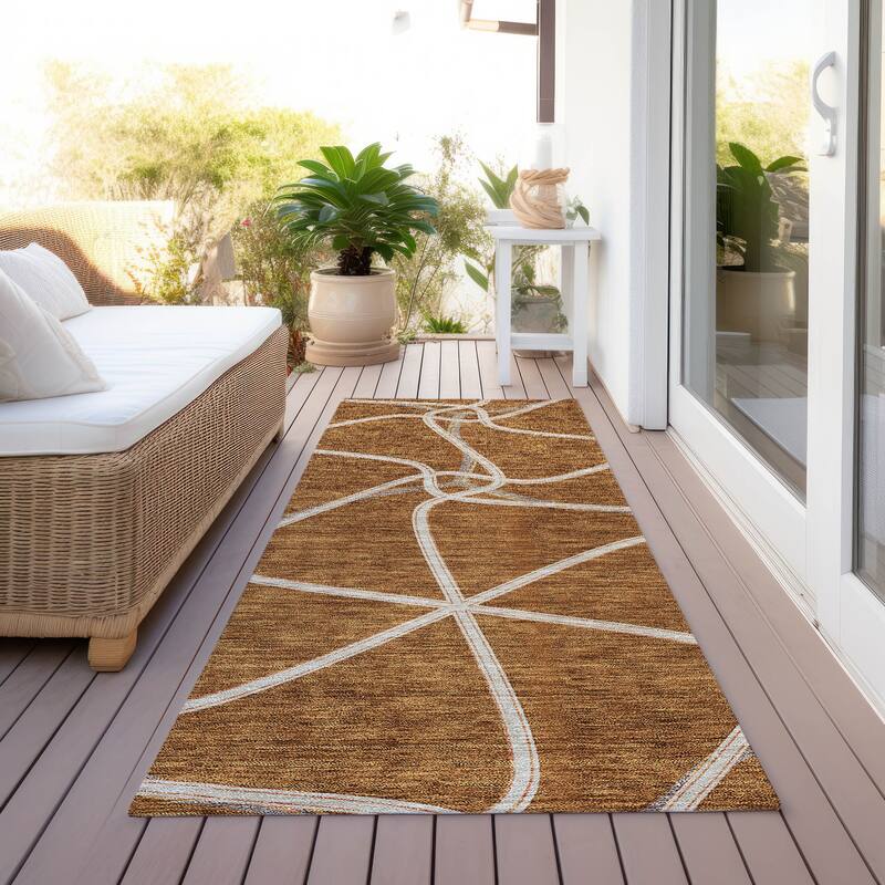 Machine Washable Indoor/ Outdoor Contemporary Links Chantille Rug - Paprika - 2'3" x 7'6"