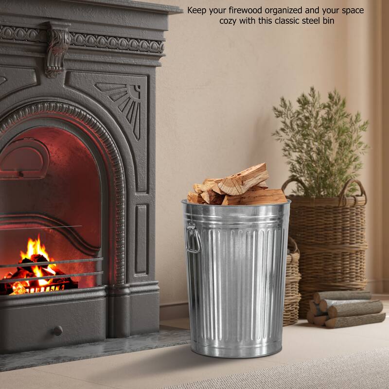 Round Galvanized Steel, Trash Can with Lid - Durable Metal Bucket for Backyard, Lawn, Garden and Yard Use