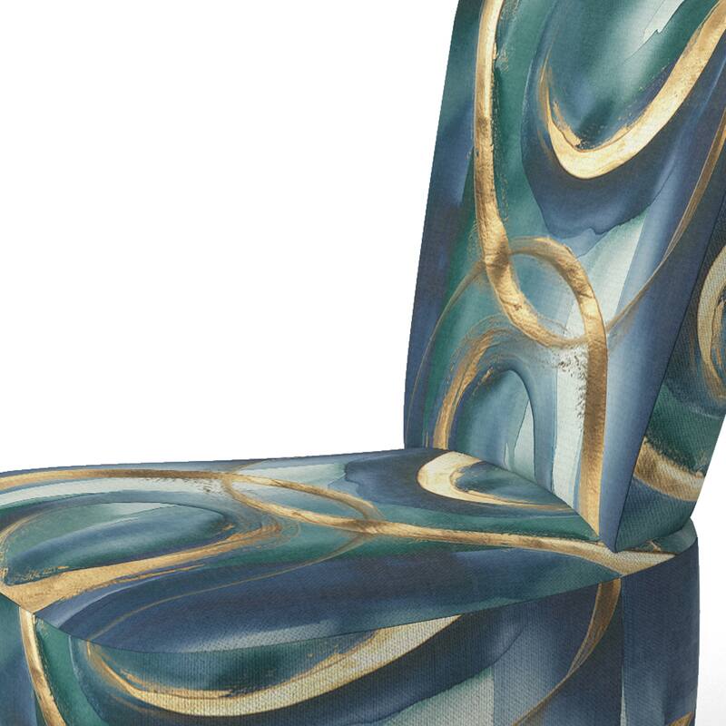 Designart "Mettalic Indigo And Gold II" Upholstered Abstract Accent Chair - Glam Arm Chair For Living Room