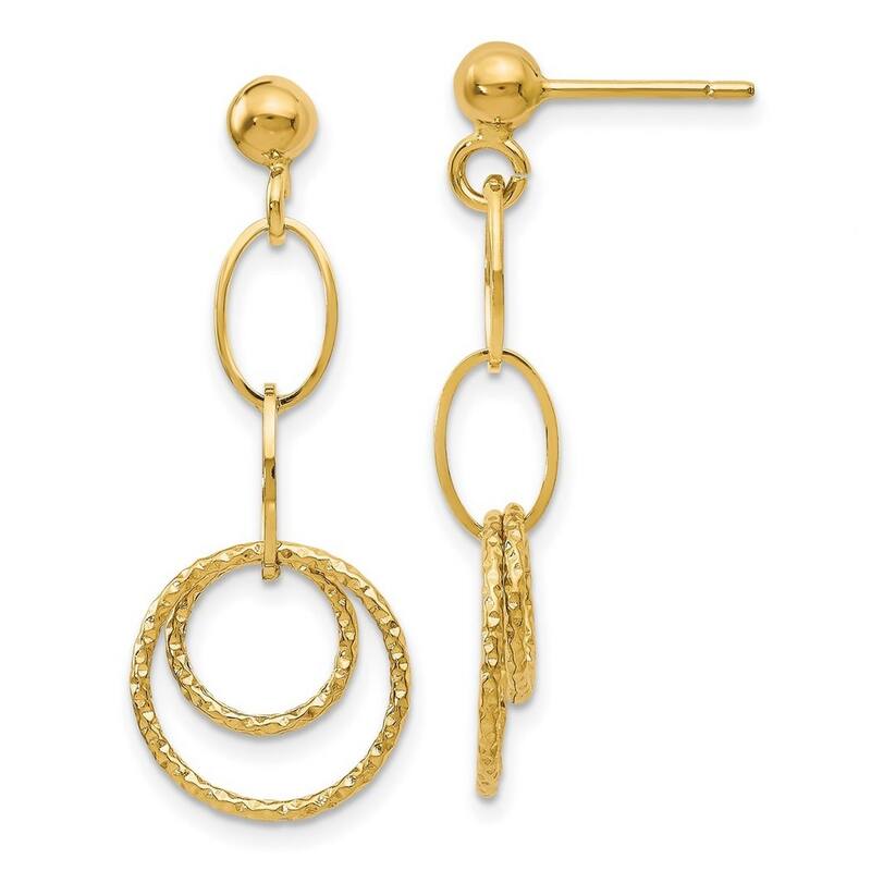 Curata 10k Yellow Gold 32x13mm Textured Dangling Circles Post Earrings