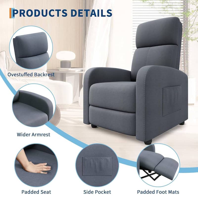 Linen Fabric Manual Recliner Sofa Chair for Living Room, Home