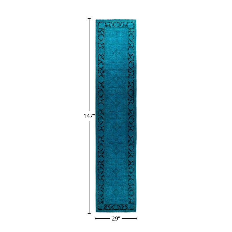 Fine Vibrance, One-of-a-Kind Hand-Knotted Runner Rug - Blue, 2' 5" x 12' 3" - 2' 5" x 12' 3"