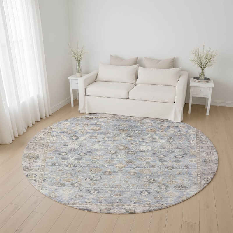 Premium Washable Super Soft Vintage Traditional Mayfield Rug - Sky - 8' x 8'
