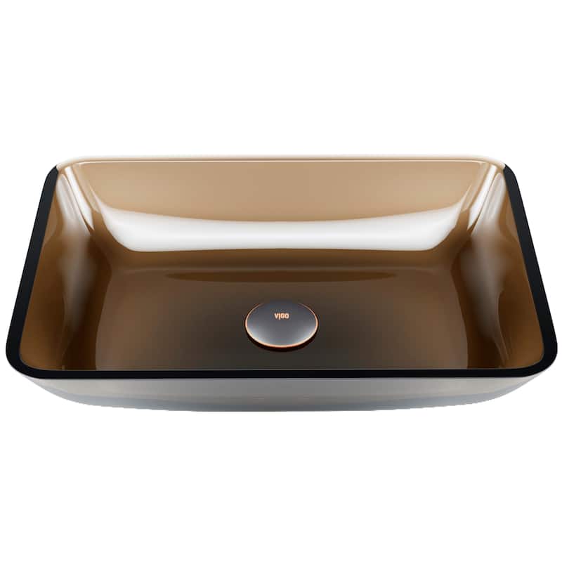 VIGO Donatello 18"L x 13"W x 4"H Glass Rectangular Vessel Bathroom Sink - Red and Brown Fusion