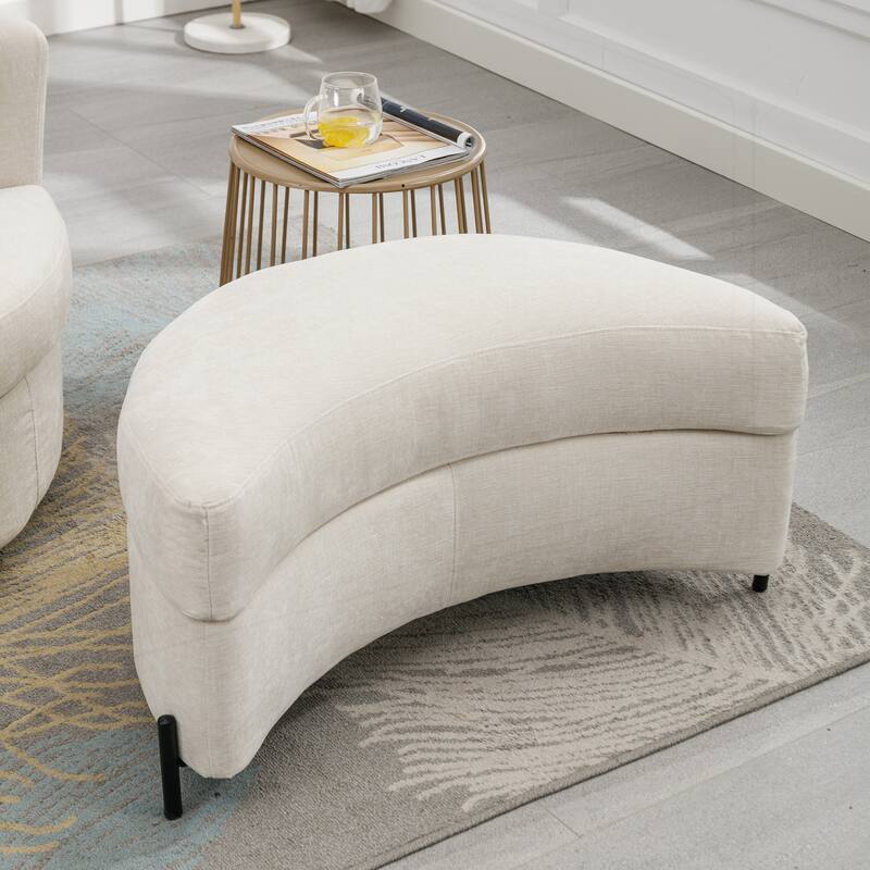 32.7" W Upholstered Half Crescent Moon Storage Ottoman