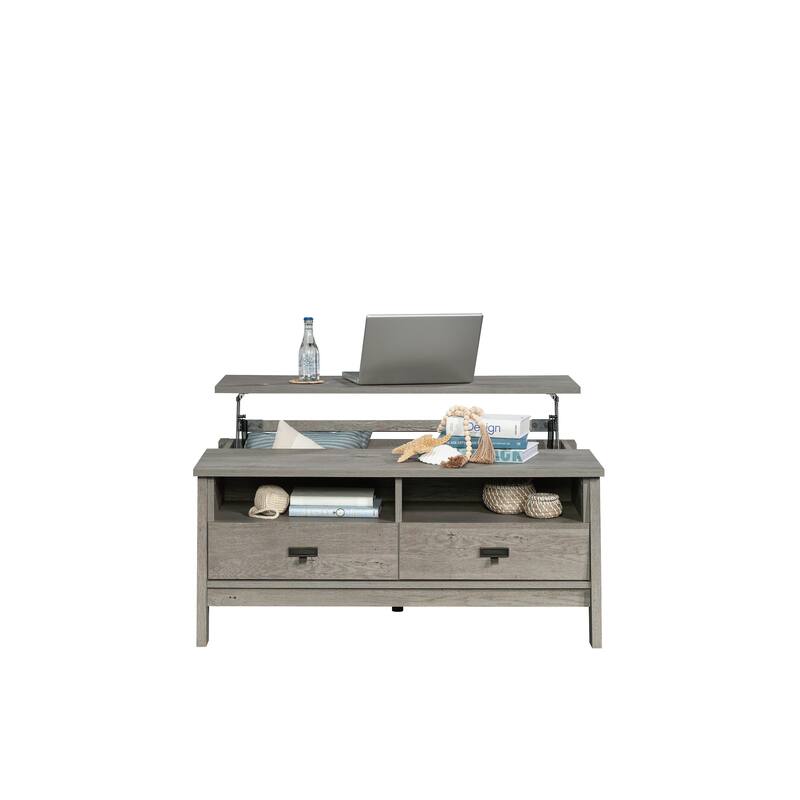 Wood Lift-Top Coffee Table with Hidden Storage and Open Cubbies, Brown - 41.65" L x 32.13" W x 17.95" H