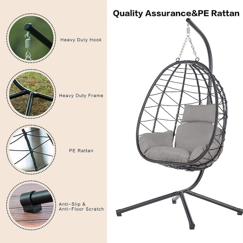 Wicker Indoor Outdoor Patio Swing Hanging Egg Chair w/Cushion & Stand
