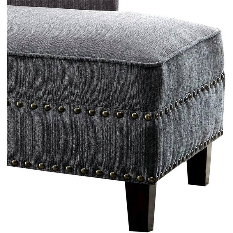 Beige Fabric Chaise / Bench Nailhead Trims Pillow Plush Comfort 1pc Chaise Living Room Furniture