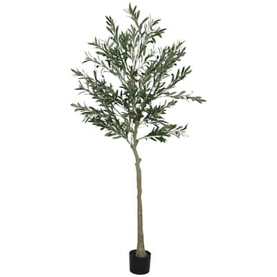 HOMCOM Faux Olive Tree 6ft, Artificial Tree in Pot, 40 Fruits Indoor Fake Plant for Home, Office, Living Room Decor