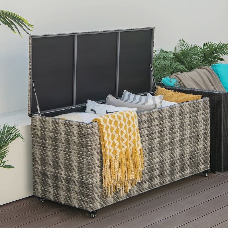 Costway 96 Gallon Patio Rattan Storage Deck Box Container Garden Liner - See Details