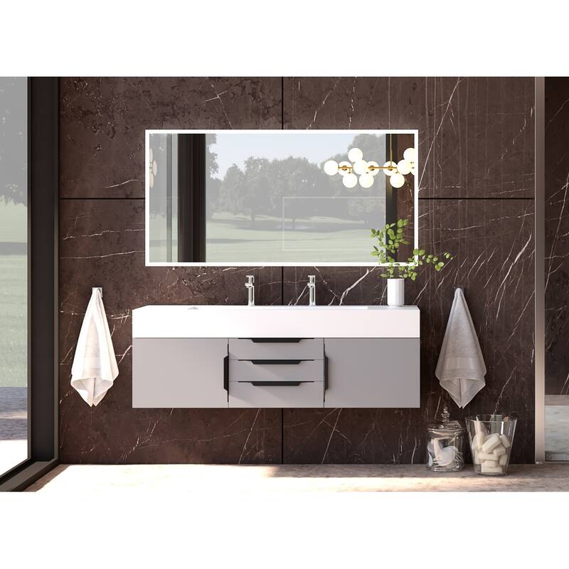Nile 60" Wall Mounted Bathroom Vanity Set w/ White Top