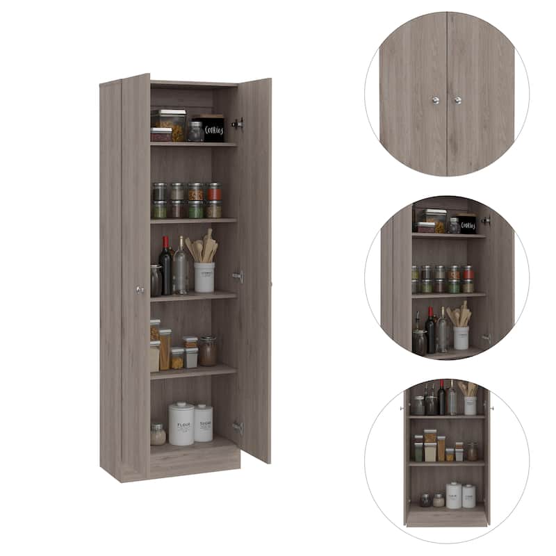 Multistorage Pantry Cabinet, Five Shelves, Double Door Cabinet -Light Gray