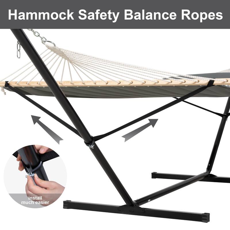Outdoor Portable Double Hammock with Stand&Pillow Max 475 lbs Capacity