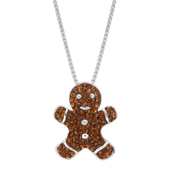 Crystaluxe Gingerbread Man Cookie Pendant with Swarovski Crystals in Sterling Silver - Brown