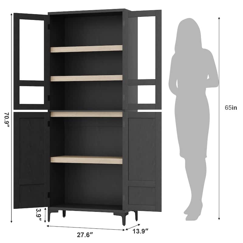 71" Tall Storage Cabinet, Kitchen Pantry Cabinet 5 Tier Bathroom Cabinet with 4 Doors Adjustable Shelves for Kitchen