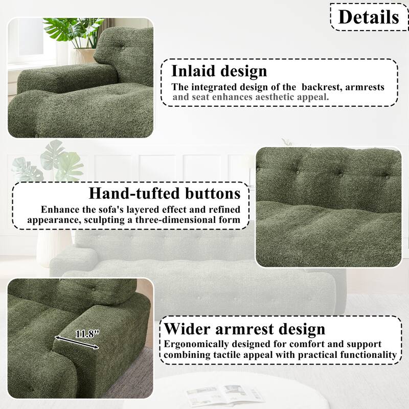 87.4 Inch Cloud Style 3 Seater Sofa, Button Tufted Chenille Upholstered Couch with Square Arms, No Assembly
