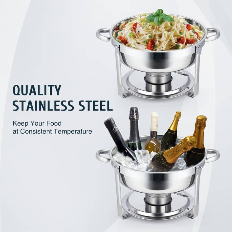 6 Packs Stainless Steel 5 Quarts Round Chafing Dish