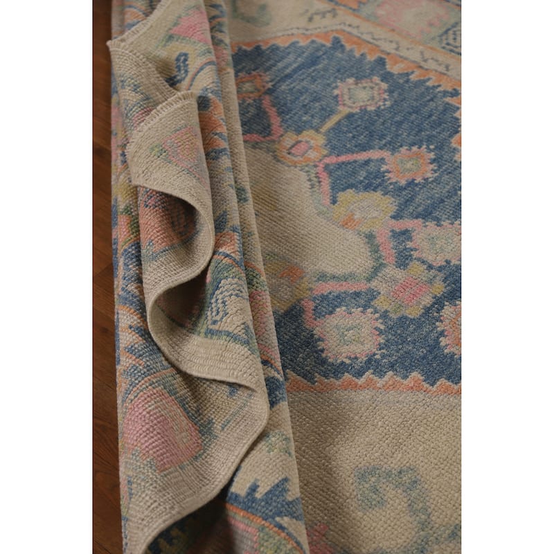 Hand Knotted Oriental 100% Wool Carpet Transitional All-Over Beige & Ivories Oushak Area Rug - 14' 2'' X 6' 1''