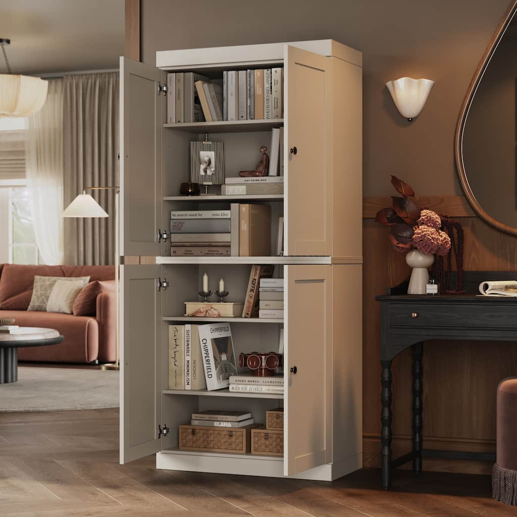 Palace Imports 100% Solid Wood 6-Shelf Bookcase, Shaker Doors, Adjustable Shelves, 32" Wide, 71.5" Tall