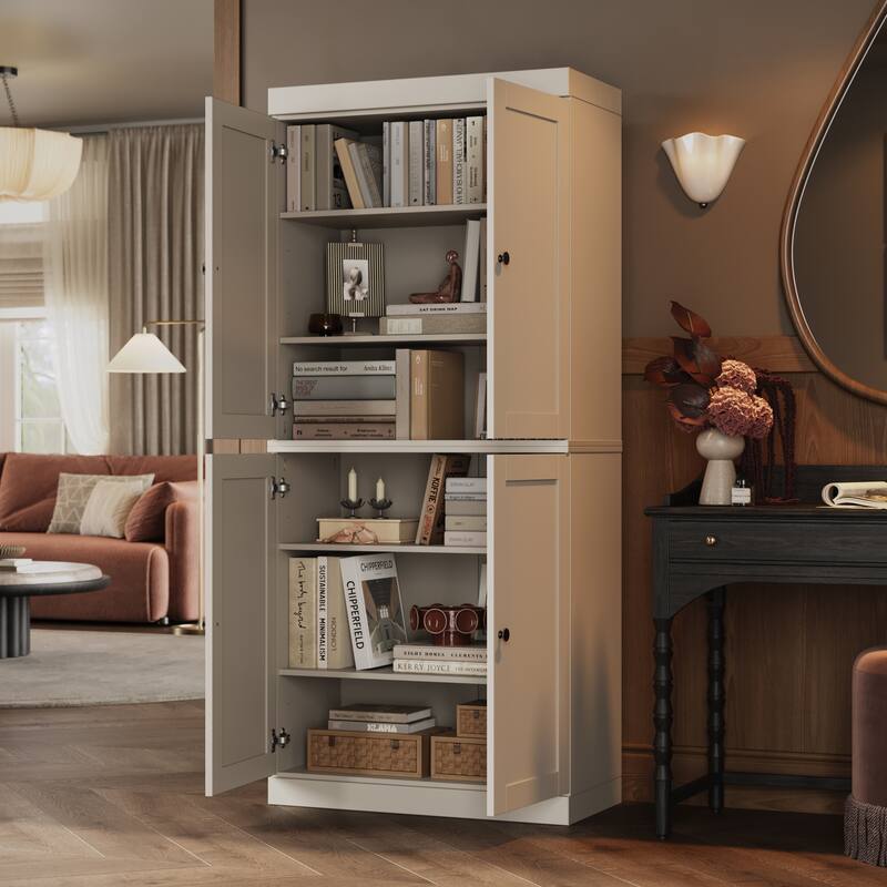 Palace Imports 100% Solid Wood 6-Shelf Bookcase, Shaker Doors, Adjustable Shelves, 32" Wide, 71.5" Tall - Off White