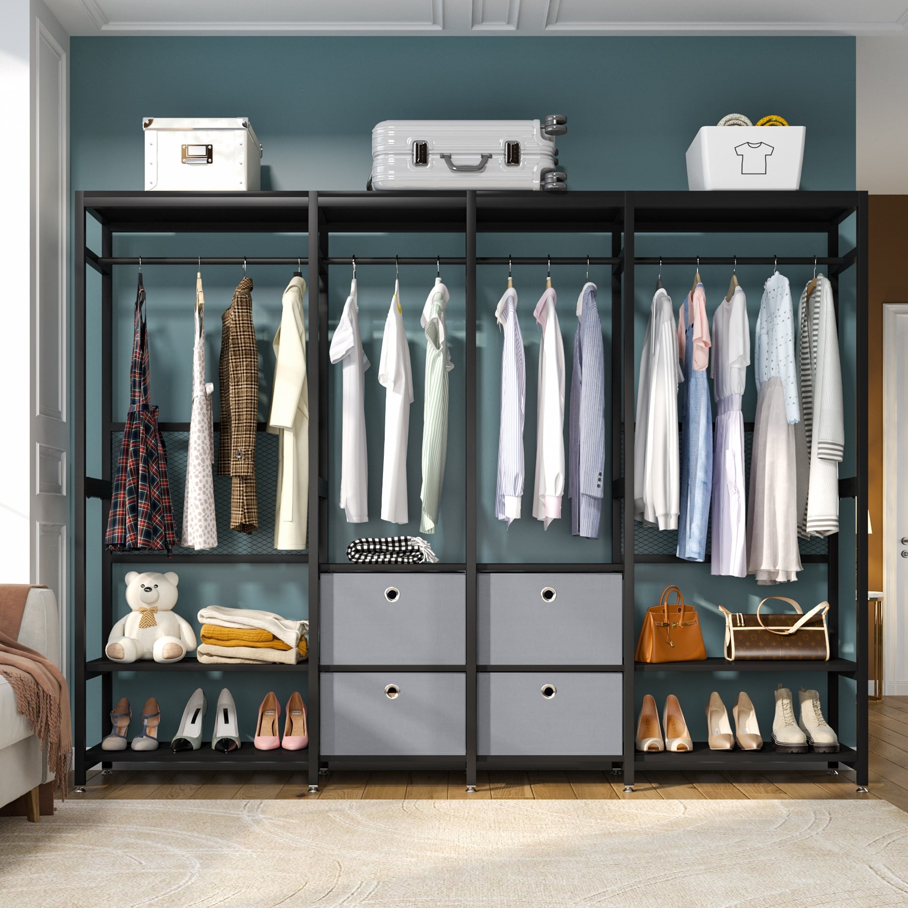 Extra Large Freestanding Closet Organizer with Shelves and Hanging Rods -  On Sale - Bed Bath & Beyond - 35268339