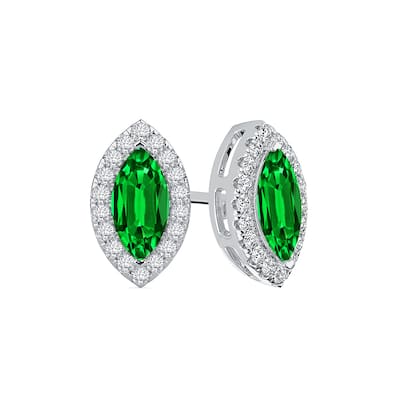 Auriya 14k Gold Lab Grown Gemstone Green Emerald Stud Earrings Marquise 0.25 to 5.00 ct. tw. Halo Screw-Back