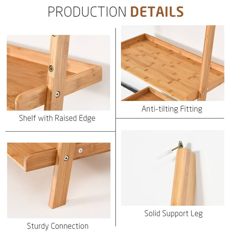 Costway 5-Tier Ladder Shelf Bamboo Bookshelf Wall-Leaning Storage - See Details