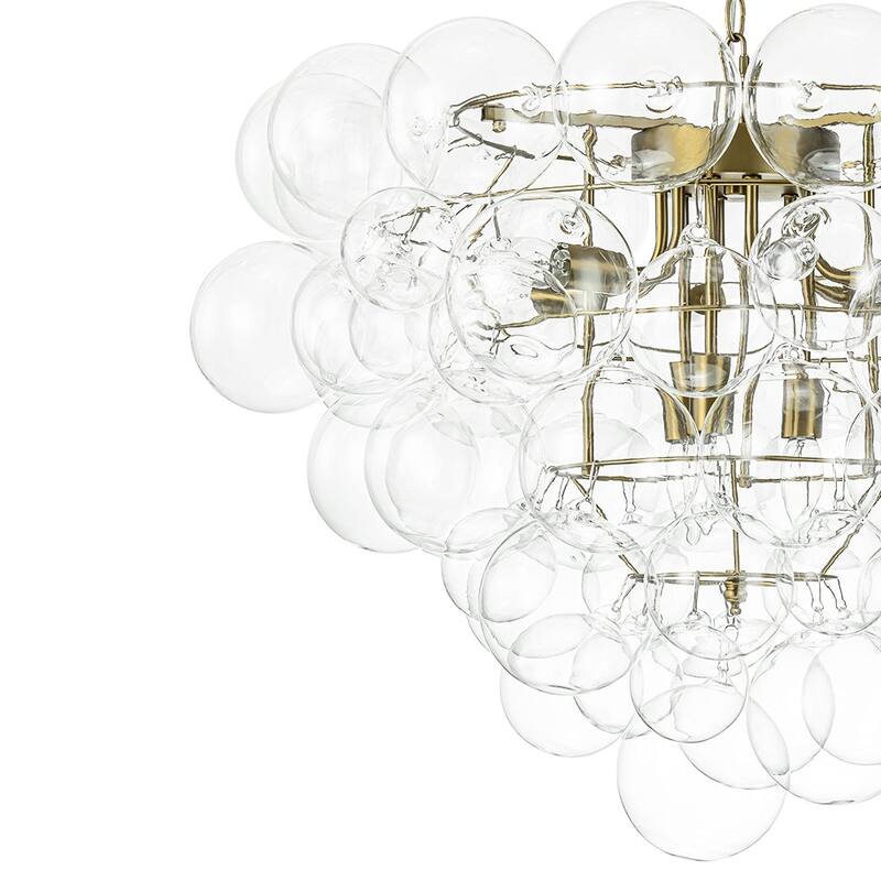 Brass Dreamy 9-Light Cluster Clear Glass Globe Bubble Chandelier