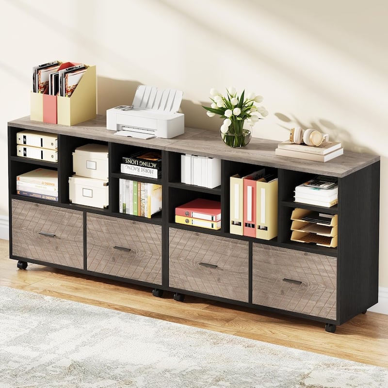 2-Drawer Wood Mobile File Cabinet Holds Letter Size Files with Shelves, Home Office Printer Stand