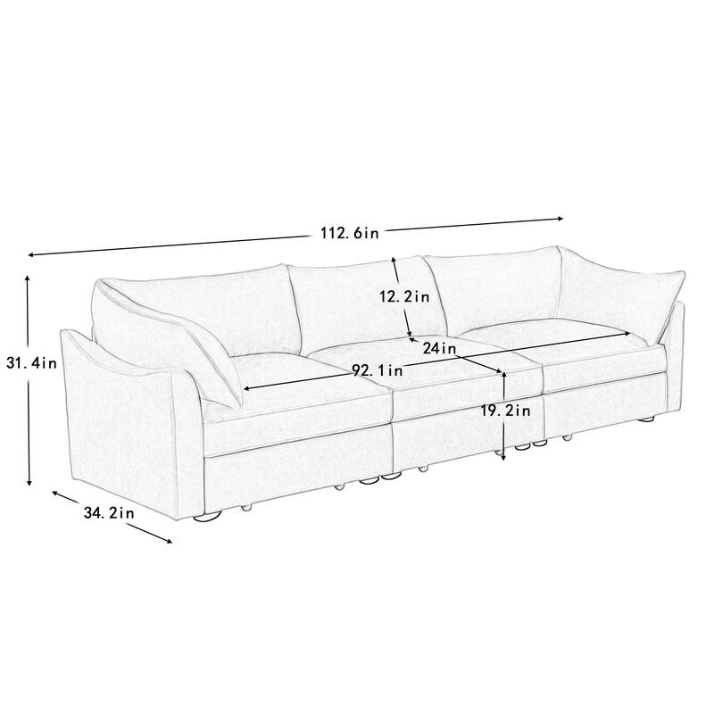 GDFStudio - 3-Seater 112.6" Chenille Sofa with Pull-Out Storage Drawers