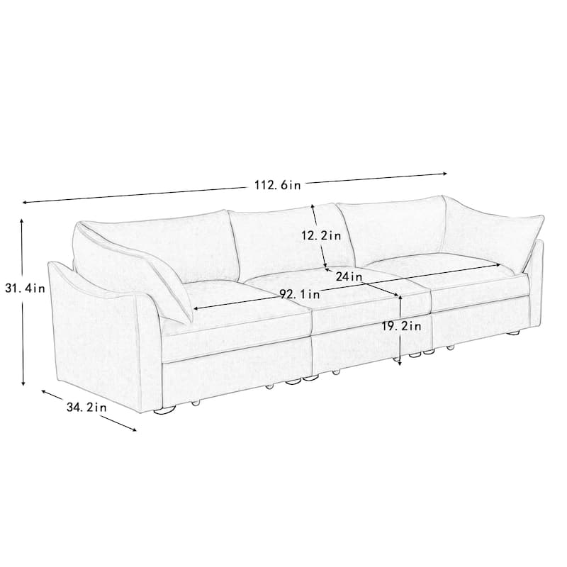 Rossetta 3-Seater Crescent Armrests Sofa with Pull-Out Storage Drawers and Wraparound Cushions in Classic Color Chenille