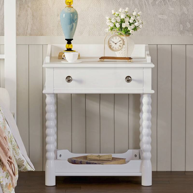 Retro Style Nightstand with Drawer and Open Shelf for Bedroom