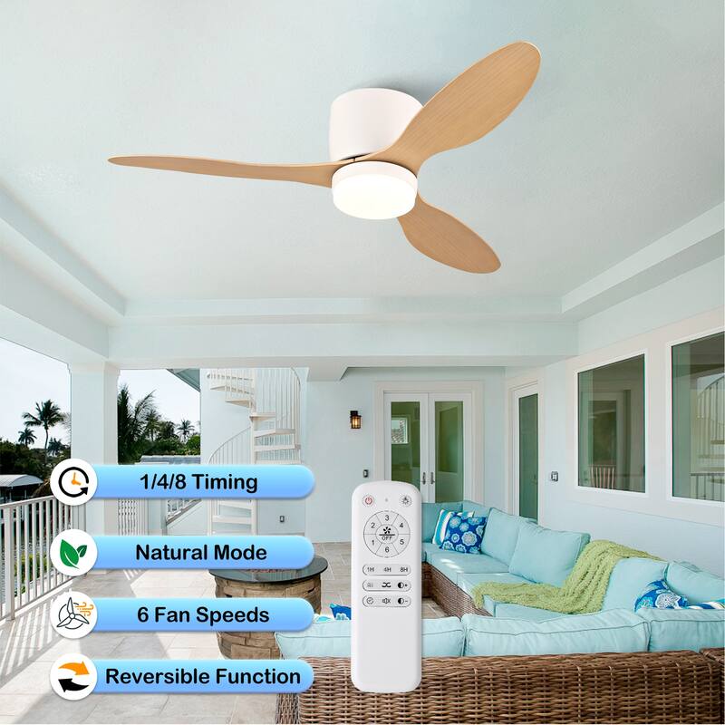 42-inch Ceiling Fan with Light, Ultra-Slim Flush-Mount Design, 3 ABS Plastic Blades, Remote Control Included