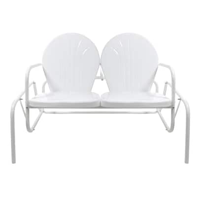 48.25" Outdoor Retro 2-Person Metal Tulip Double Glider Patio Chair, White