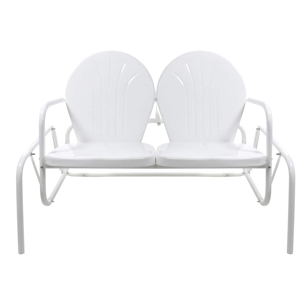 48.25" Outdoor Retro 2-Person Metal Tulip Double Glider Patio Chair, White