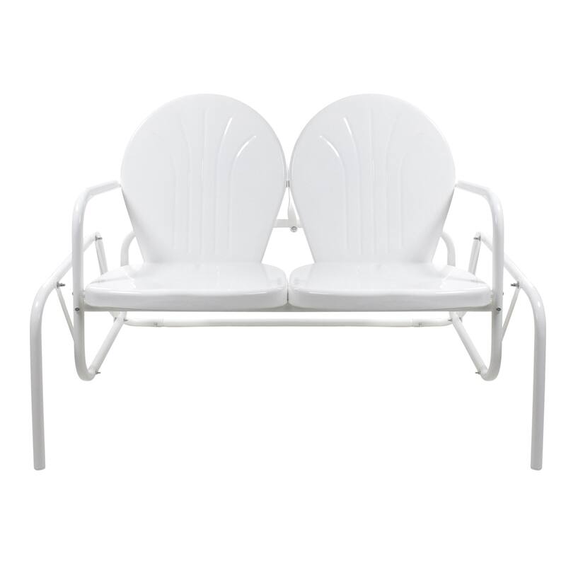48.25" Outdoor Retro 2-Person Metal Tulip Double Glider Patio Chair White