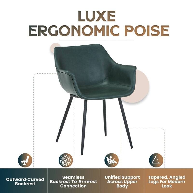 Markley Mid-Century Modern Minimalist Ergonomic Leather Dining Chair with Comfy Curved Seat & Strong Powder-Coated Iron Legs