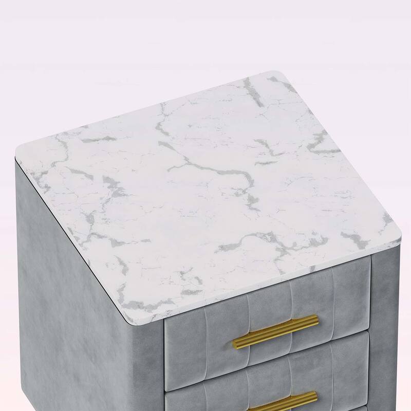 Stylish Design Upholstered Nightstand with 3 Drawers and Metal Legs & Handles