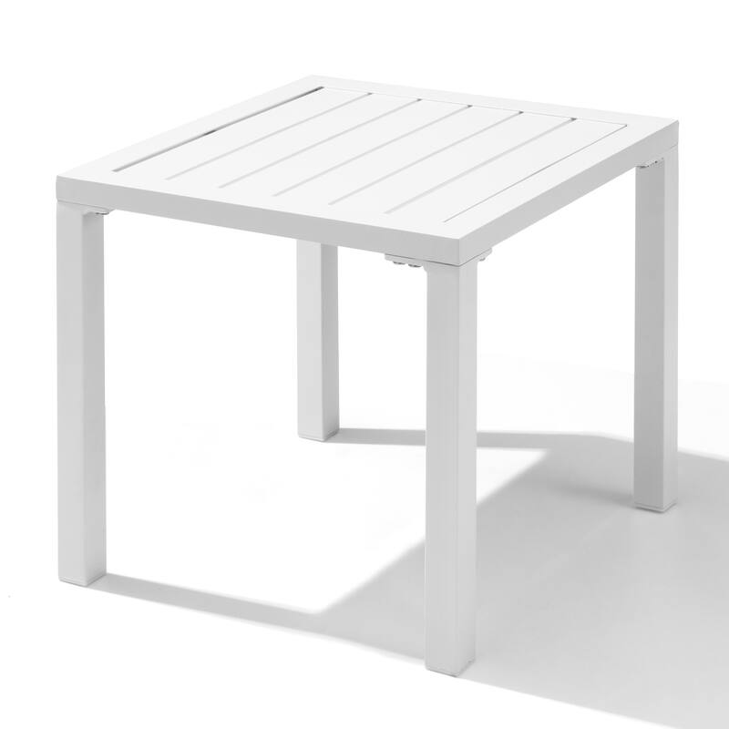 VredHom Outdoor Square Side Table Aluminum End Table - 15.7" L x 15.7" W x 15.9" H - White
