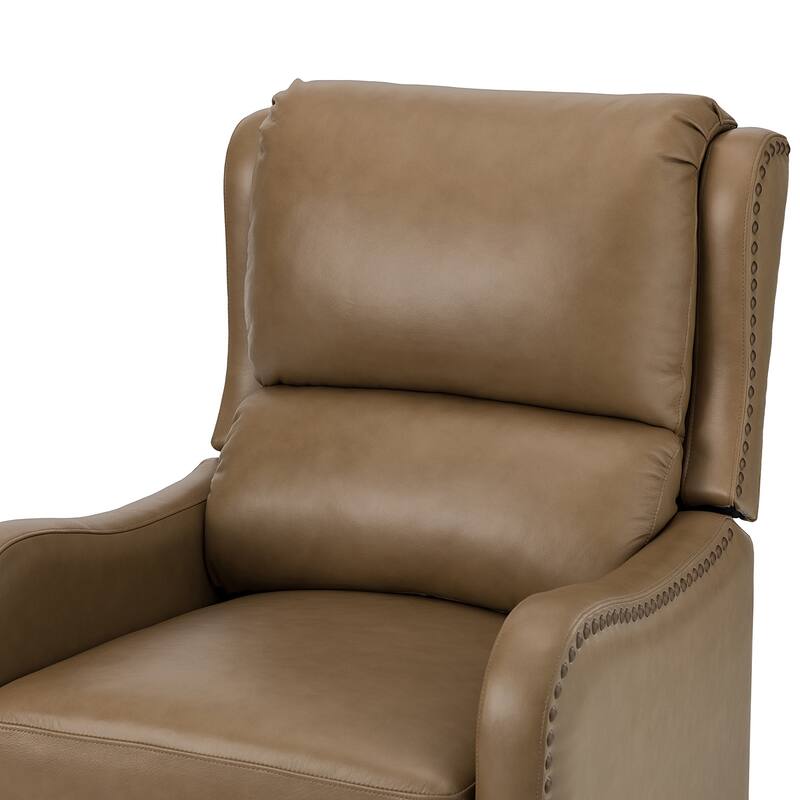 Brigida Cigar Genuine Leather Pushback Recliner with Nailhead Trim by HULALA HOME