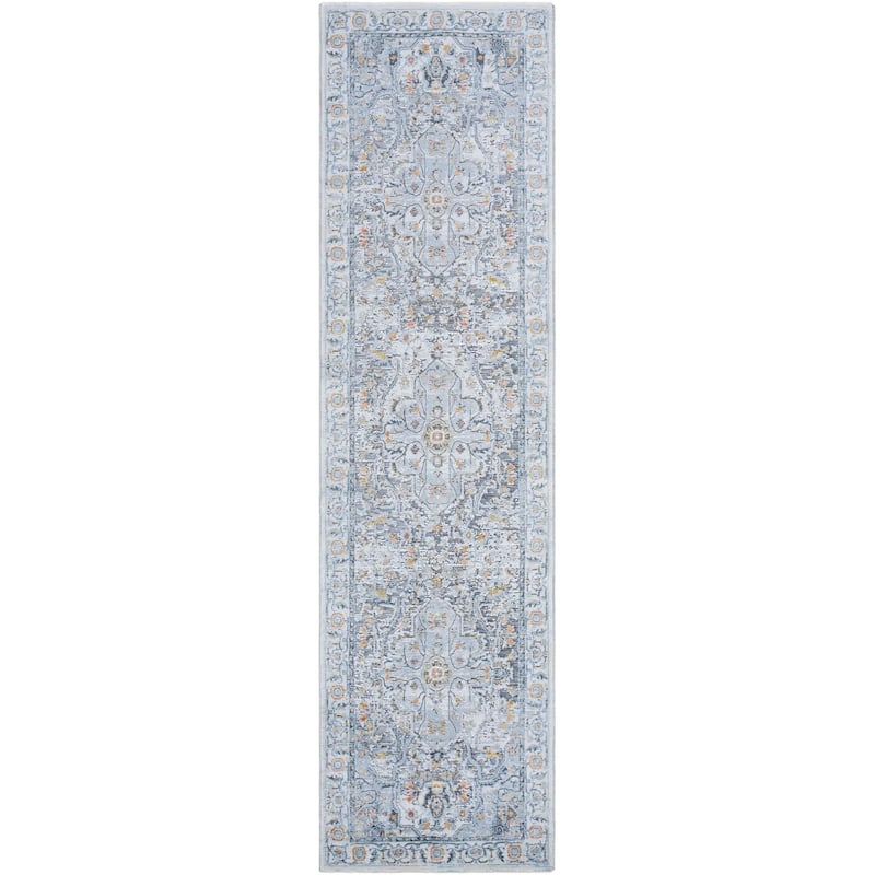 Livabliss Hassler Traditional Medallion Area Rug - Light Grey/Blue - 2' 7" x 10'