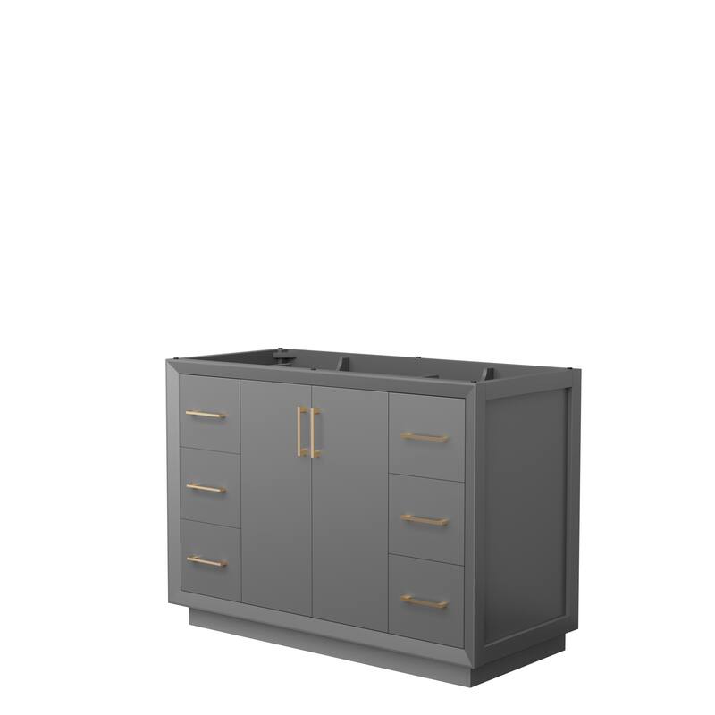 Strada 48-Inch Single Vanity Cabinet - Dark Gray, Satin Bronze Trim, No Top