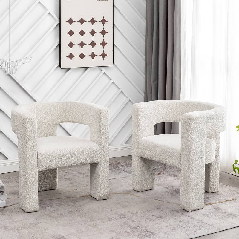 KINWELL 28" Wide Boucle Upholstered Square Armchair (Set of 2)
