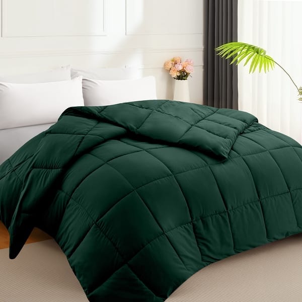 Ultra-Light Summer Down Alternative Comforter, Hypoallergenic, Reversible & Anti-Shift Design, 9 Colors, 5 Sizes - Queen - Dark Green