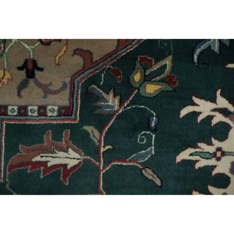 Hand Knotted Oriental 100% Wool Carpet Traditional Geometric Green Heriz Area Rug - 13' 10'' X 9' 8''